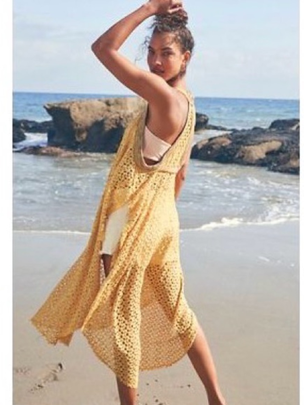 Free People Yellow Crochet Maxi Beach Dress